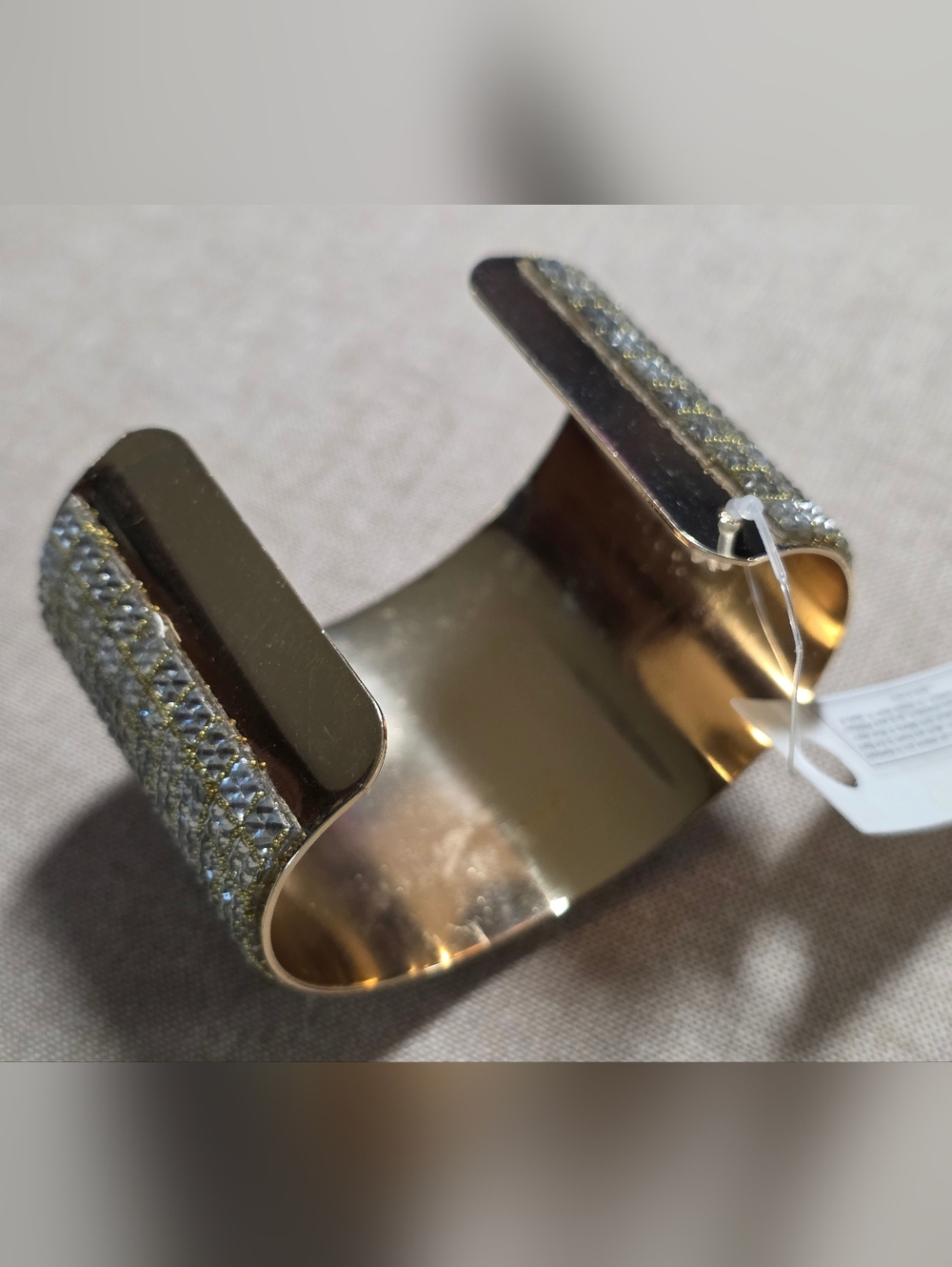 Large Beautiful Designer Inspired Rhinestone Gold Cuff Bracelet - Picture 5 of 7